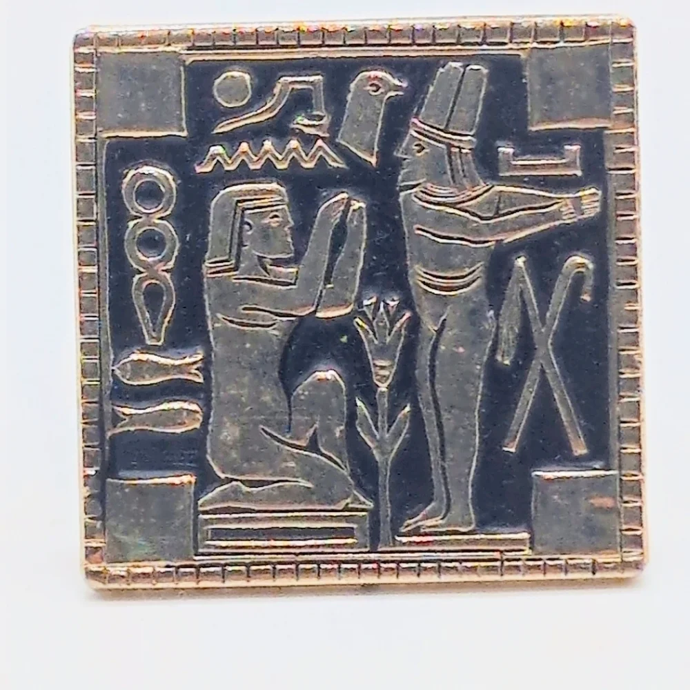 Vintage Square Swank Cufflinks with Egyptian Isis Osiris